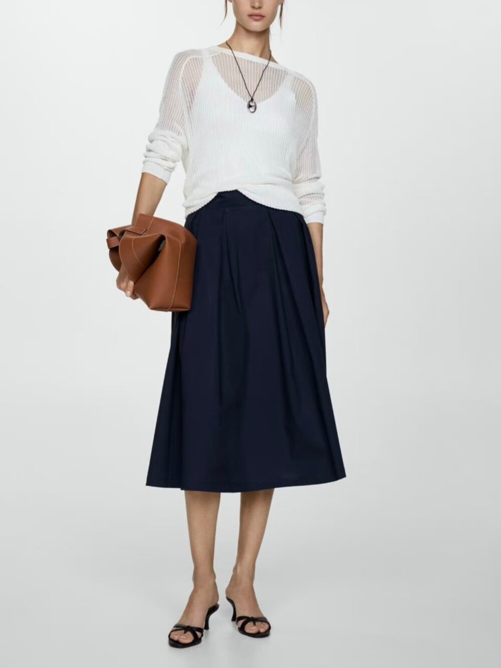 MANGO - Pleated Midi Skirt - Navy Blue - Size Small - NWT